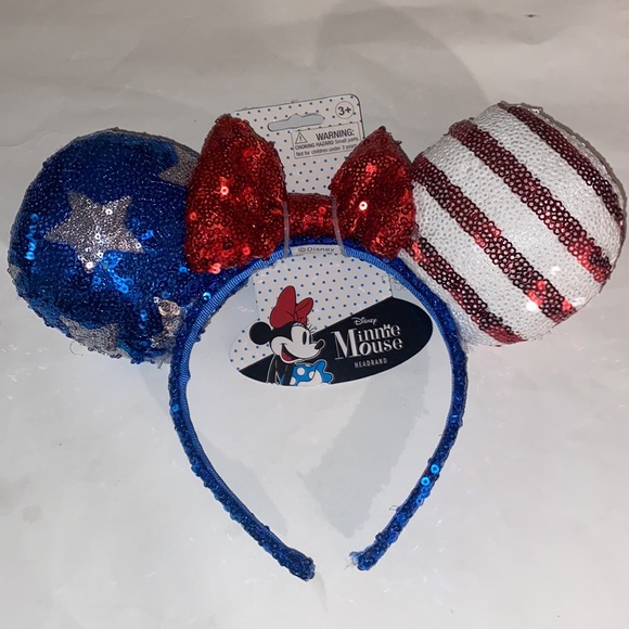 Minnie Mouse Ears Disney Headband 4th of July Stars Stripes Red Blue Sequins - Picture 4 of 8